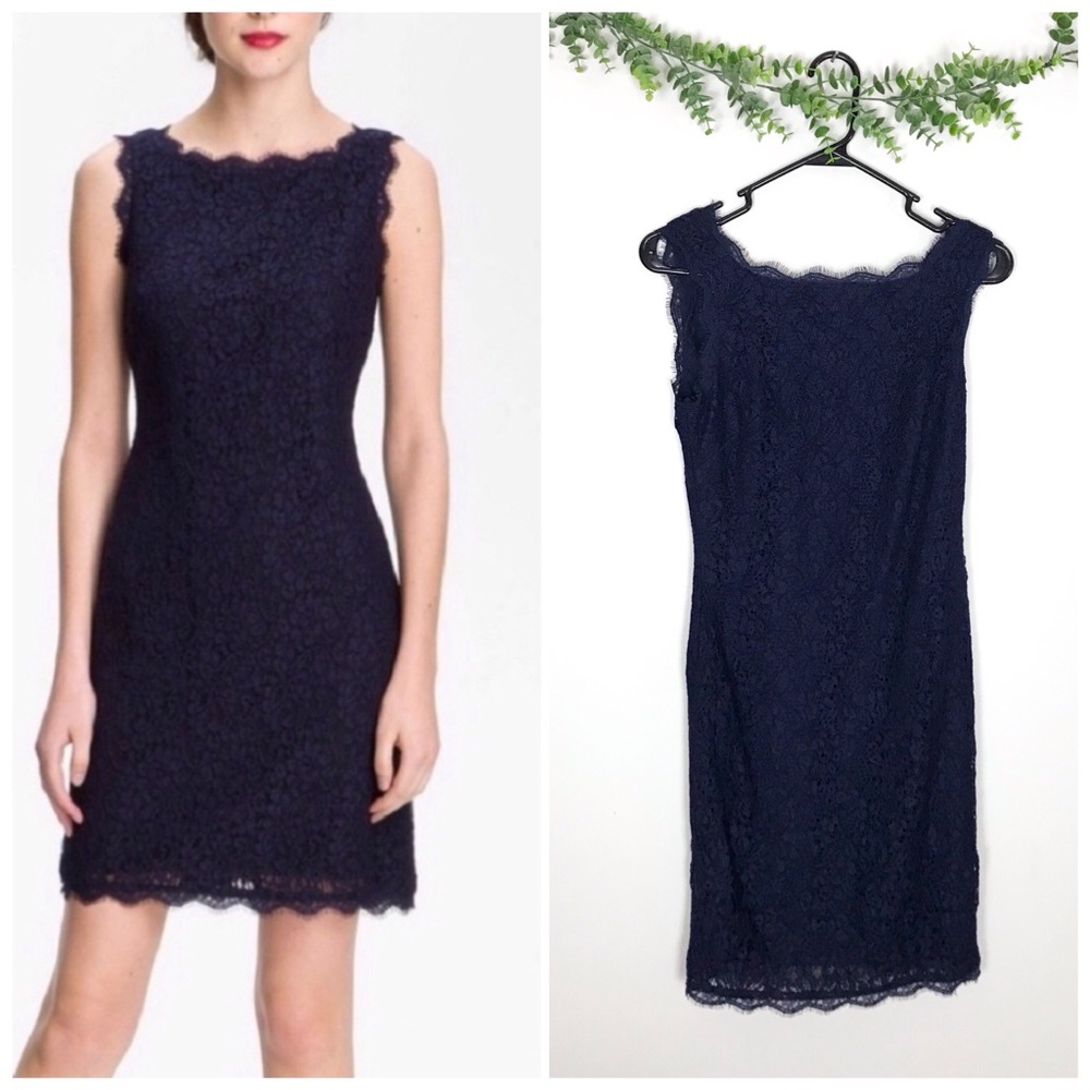 Adrianna Papell Blue Lace Sheath Dress
